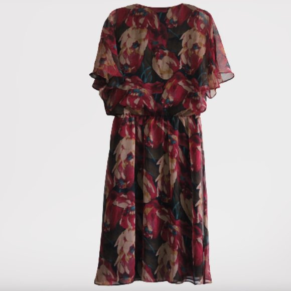 Ralph Lauren Dress Black Multi Floral V Neck 2 XS New - Picture 3 of 8